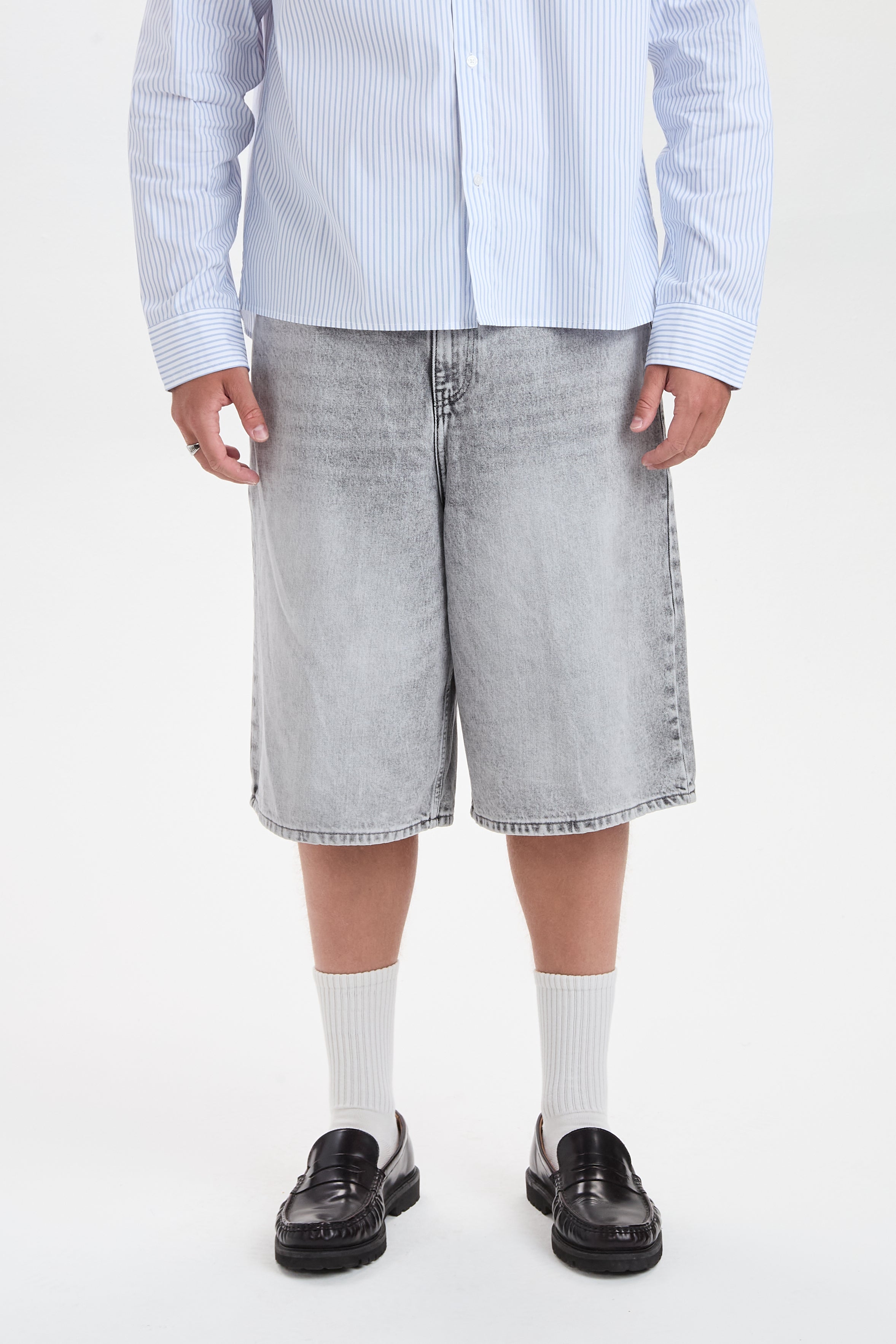 DXHarri Wide Fit Denim Shorts Grey
